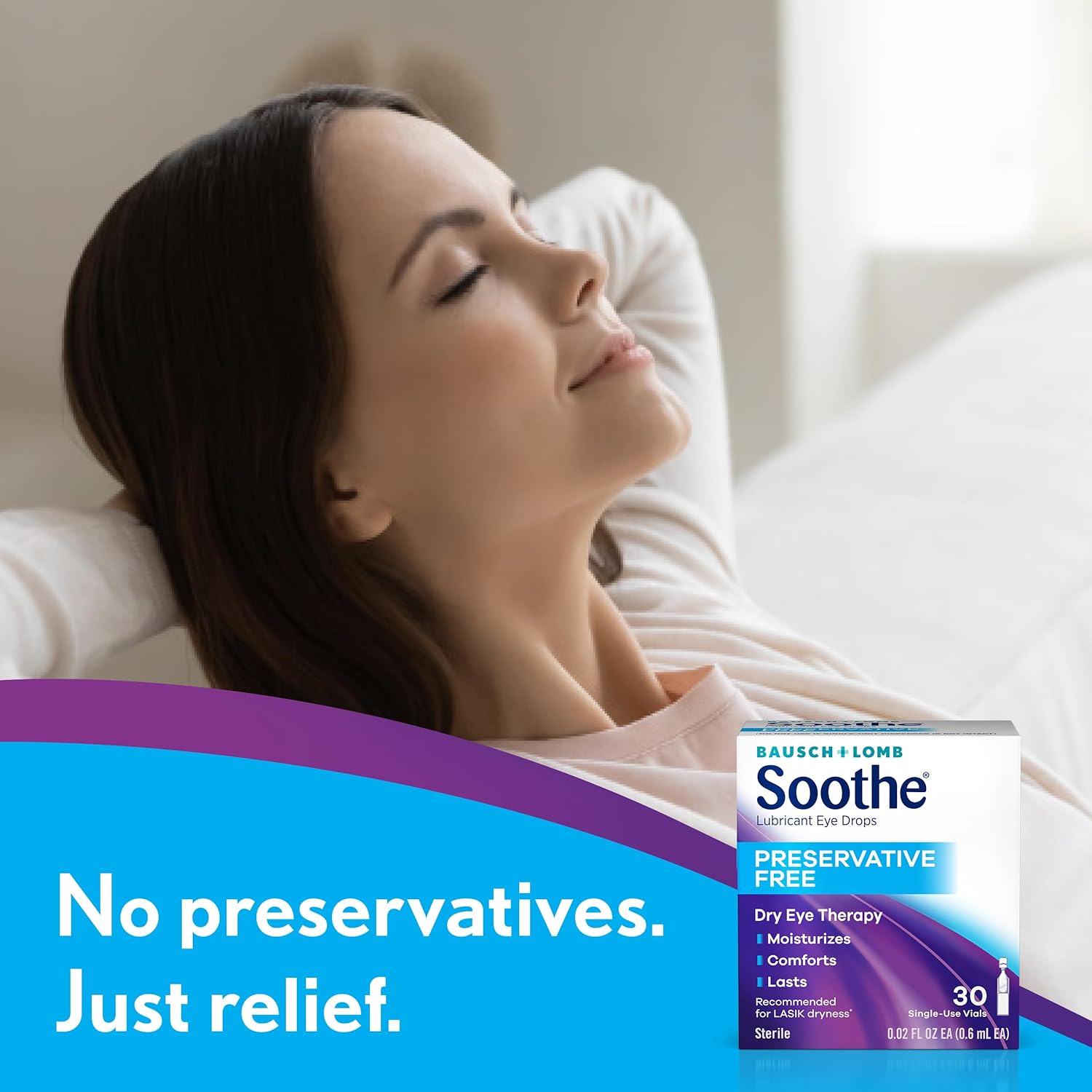 Buy now Soothe Preservative-Free Lubricant Eye Drops, Dry Eye Relief, Moisturizing, for Fast Relief & Gentle Enough for Sensitive Eyes and LASIK Dryness, Single-Use Vials, 30 Count at indiglob india