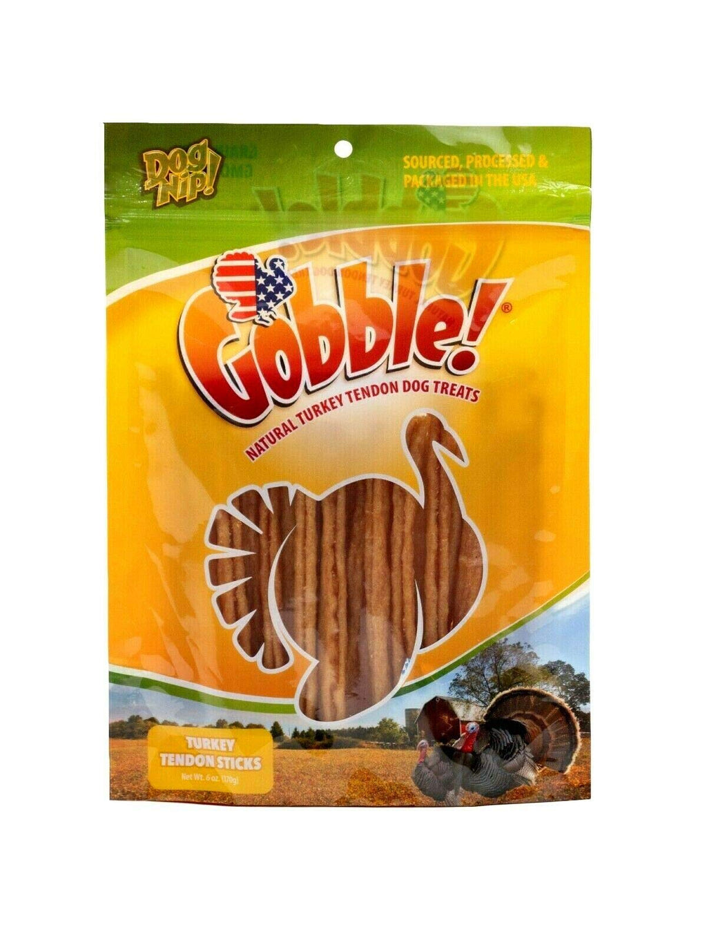 Gobble! 6-Inch Turkey Tendon Sticks for Dogs, Made in USA, 6 oz. (170g) Reseal Value Bags, All-Natural Hypoallergenic Dog Chew Treat |Sourced, Processed & Packaged in The USA | (22-25 Pieces)