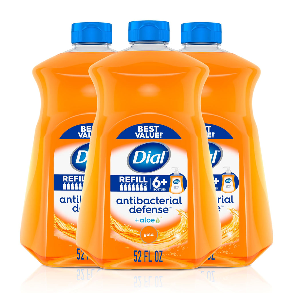 Buy now Dial Antibacterial Defense Liquid Hand Soap + Aloe, Gold Scent, 52 Fl Oz Hand Soap Refill (3 Count), Dermatologist-Tested, Gentle Formula at indiglob india