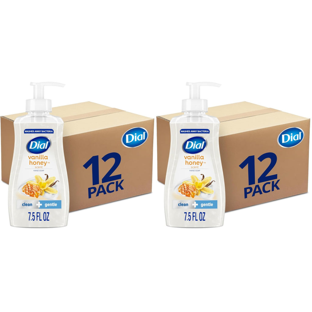 Dial Liquid Hand Soap, Vanilla Honey, 7.5 fl oz, Pack of 12 | Gentle on skin, creamy lather, clean rinsing formula, includes 12 bottles, vanilla honey scent, cream form