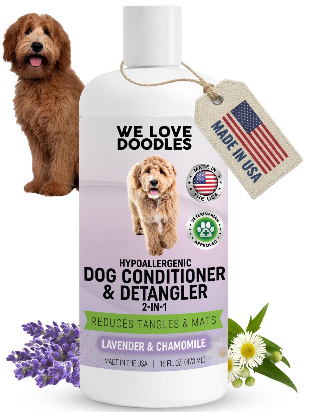 2-in-1 Dog Conditioner & Detangler, for Doodles & Poodles, Lavender, 16OZ