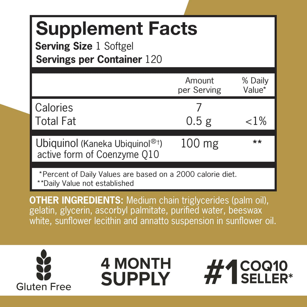 Qunol Ubiquinol 100mg, Powerful Antioxidant for Heart Health, 120 Softgels | #1 Cardiologist Recommended Supplement for Heart Health, Coenzyme Q10 Supplement to support Vascular Health & Cellular Energy