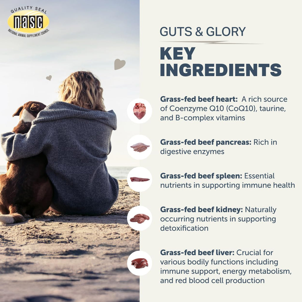 Four Leaf Rover Guts & Glory - Freeze Dried Organs for Dogs - with 100% Grass-Fed New Zealand Beef - Rich in Minerals - Veterinarian Formulated - 30 Large Dog Servings