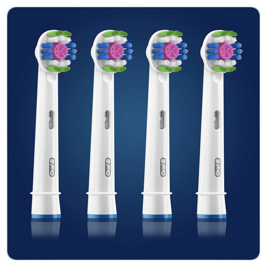 Buy now Oral-B 3D White Electric Toothbrush Head with CleanMaximiser Technology, Angled Bristles for Deeper Plaque Removal, Pack of 4, White at indiglob india