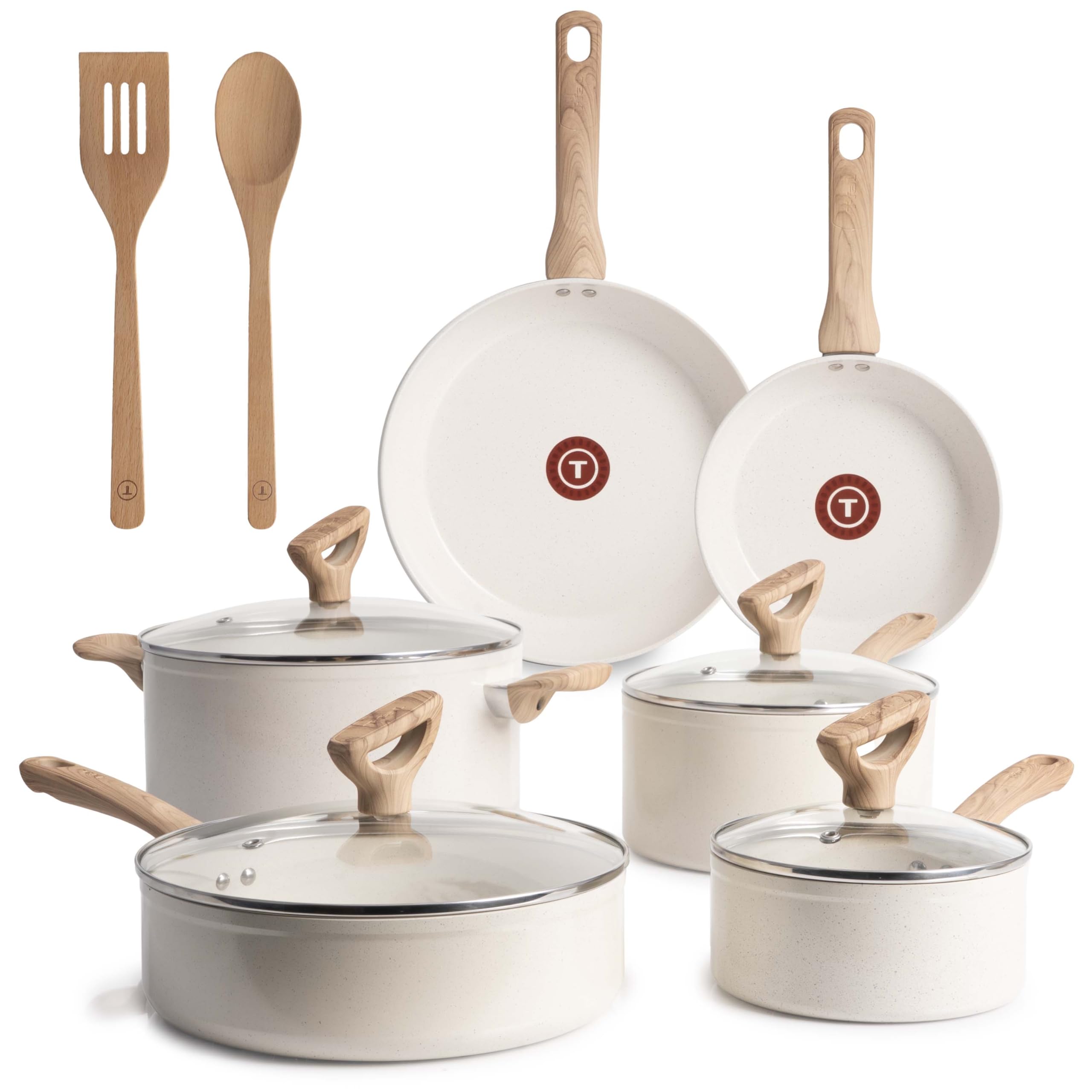 Buy now T-fal Signature Nonstick Cookware Set 12 Piece, Oven Broiler Safe 350F, Pots and Pans, Kitchen Cooking Set w/Fry Pans, Saucepans, Saute Pan, Dutch Oven, Griddle, Kitchen, Home, Dishwasher Safe, Black 12-Piece Beige Ceramic Nonstick at indiglob india
