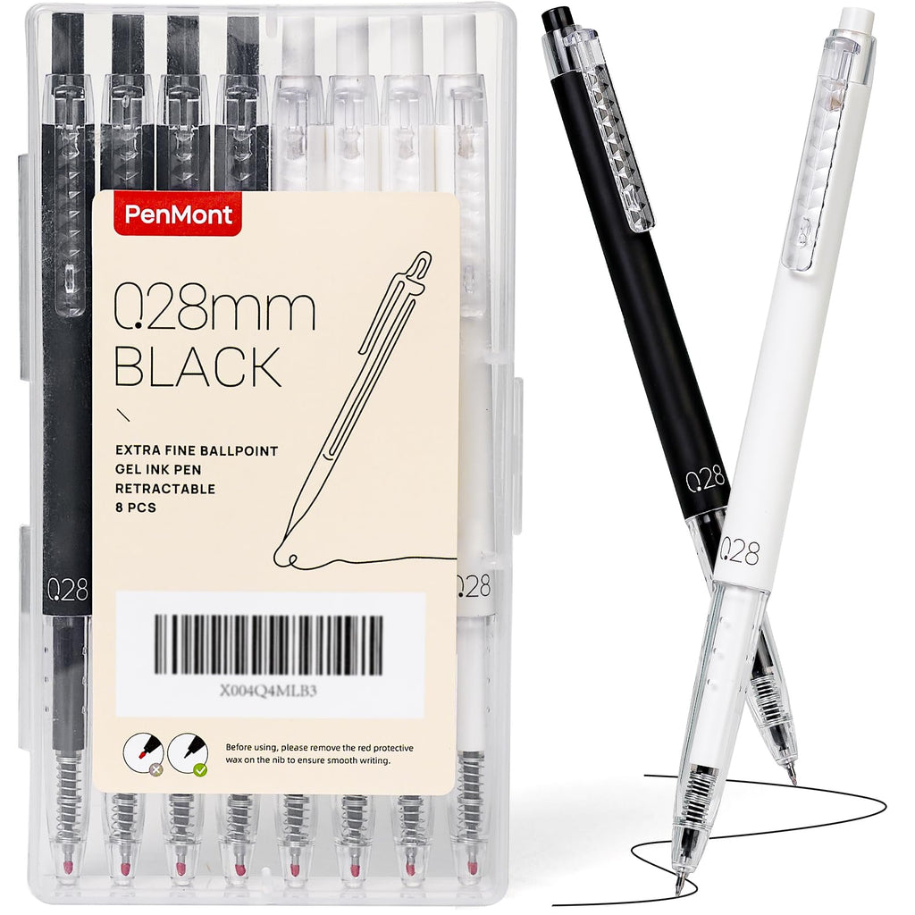Retractable Gel Roller Pens, Japanese Style, 0.28mm Ultra Fine Point, Quick Dry Black Gel Ink, Precise and smooth writing, 8-Count Pack