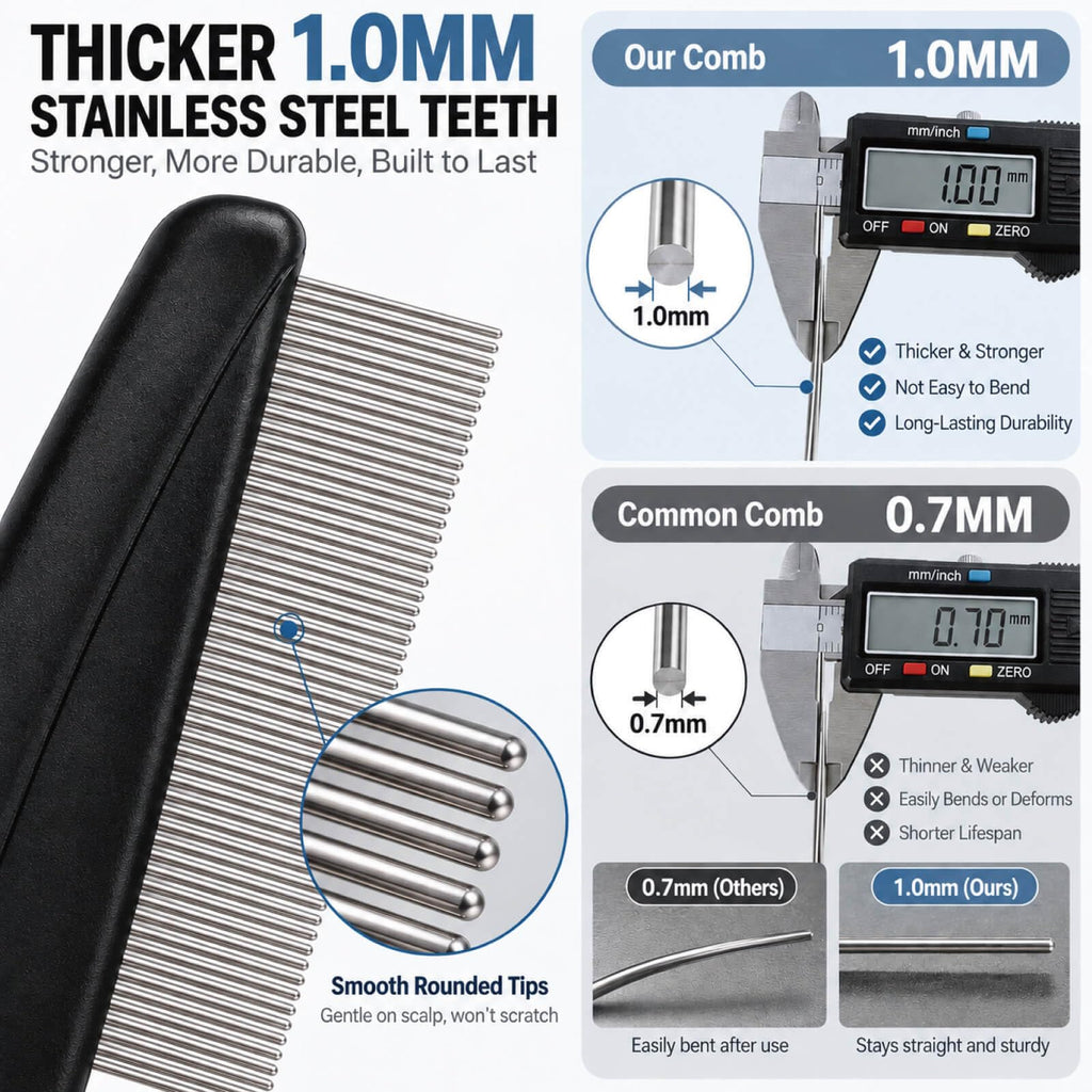 Yumflan 1.0mm Fine Tooth Stainless Steel Dandruff Comb