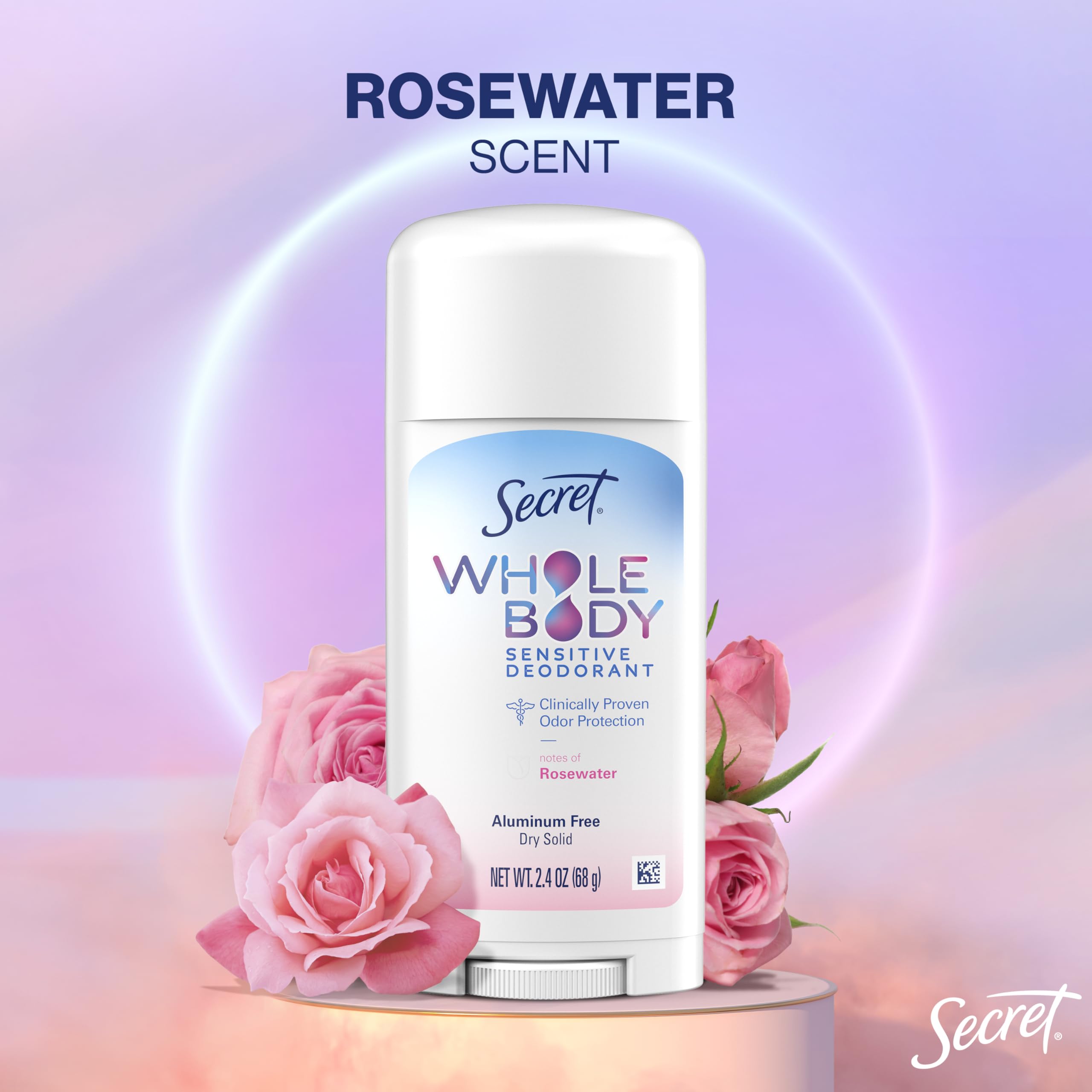 Secret Whole Body Deodorant Stick for Women, Rosewater Scent, Aluminum Free Deodorant Stick, 72 HR Odor Protection, 2.4 oz