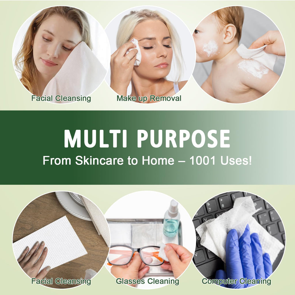 Disposable Face Towels 100 Count, Biodegradable Ultra Soft & Thick Facial Towels for Sensitive Skin, Lint-Free Makeup Remover Dry Wipes, Multi-Purpose Cleansing Towelettes for Face Wipes, Skincare