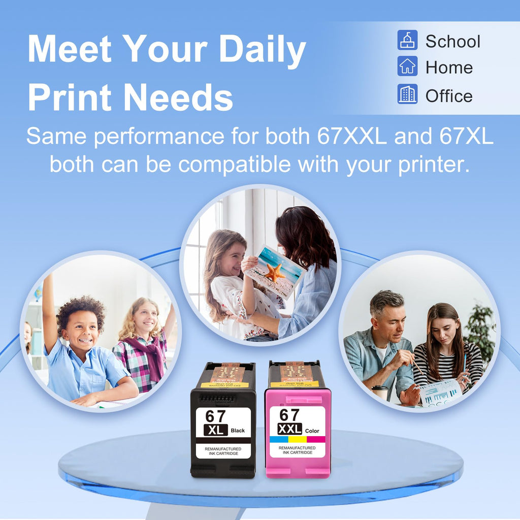 High Yield 67XL Ink Cartridges Black/Color Combo Pack Replace for HP Ink 67