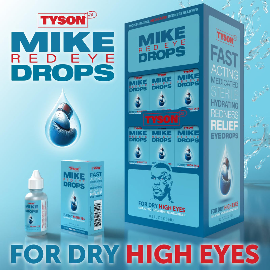 Tyson 2.0 Mike Red Eye Drops – 3-in-1 Lubricant Eye Drops for Dry, Red & Irritated Eyes – Glycerin 0.5% & Naphazoline HCl 0.03% Redness Reliever for Dry High Eyes, 0.5 fl oz Multi-Dose Bottle