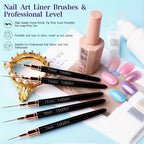 8Pcs Nail Art Brushes Set, 5 Art Liners & 3 Multi Shape Gel Builder Brushes | Liners with 7/9/11/15/25mm bristles for fine lining, gel coating & nail shaping, ideal for salon and DIY nail art