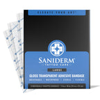 Saniderm - Tattoo Aftercare Bandage 10 Sheets - 4 x 4 Inch Small Pack | Contains Waterproof, Sterile, Latex-Free Bandage Sheets and Medical-Grade Tattoo Aftercare Film for Fresh Ink Protection.