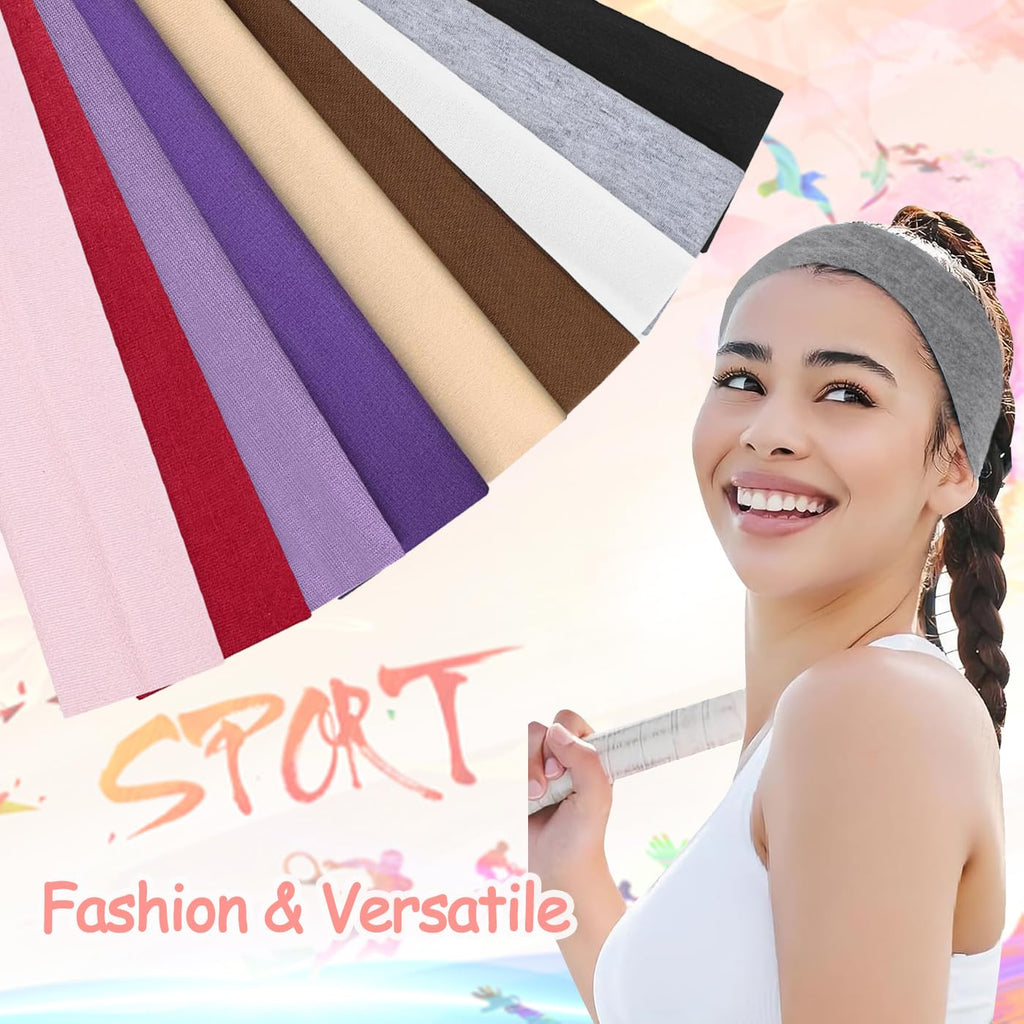 Headbands for Women Non Slip, 9Pcs Soft Elastic Hair Bands for Women's Hair, Fashion Stretchy Fabric Sweat Bands Headbands for Daily Workout Yoga Running Sports