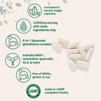 Micro Ingredients Liposomal Reduced Glutathione Complex 3,000mg - 8‑in‑1 Advanced Glutathione Supplement with NAD, Resveratrol, Quercetin, Alpha Lipoic Acid & Vitamin C - 120 Vegetarian Caps