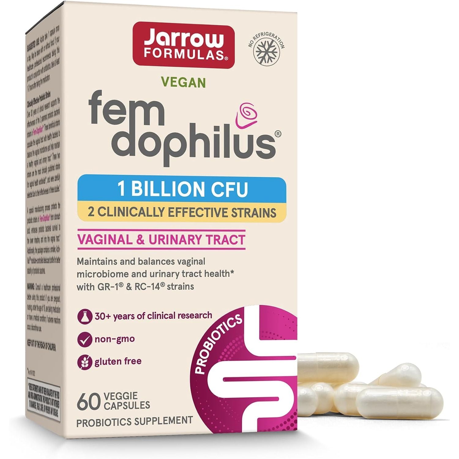 Buy now Jarrow Formulas Fem-Dophilus - 1 Billion Organisms Per Serving - 60 Veggie Capsules - Womenâ€™s Probiotic - Urinary Tract Health - Up to 60 Servings at indiglob india
