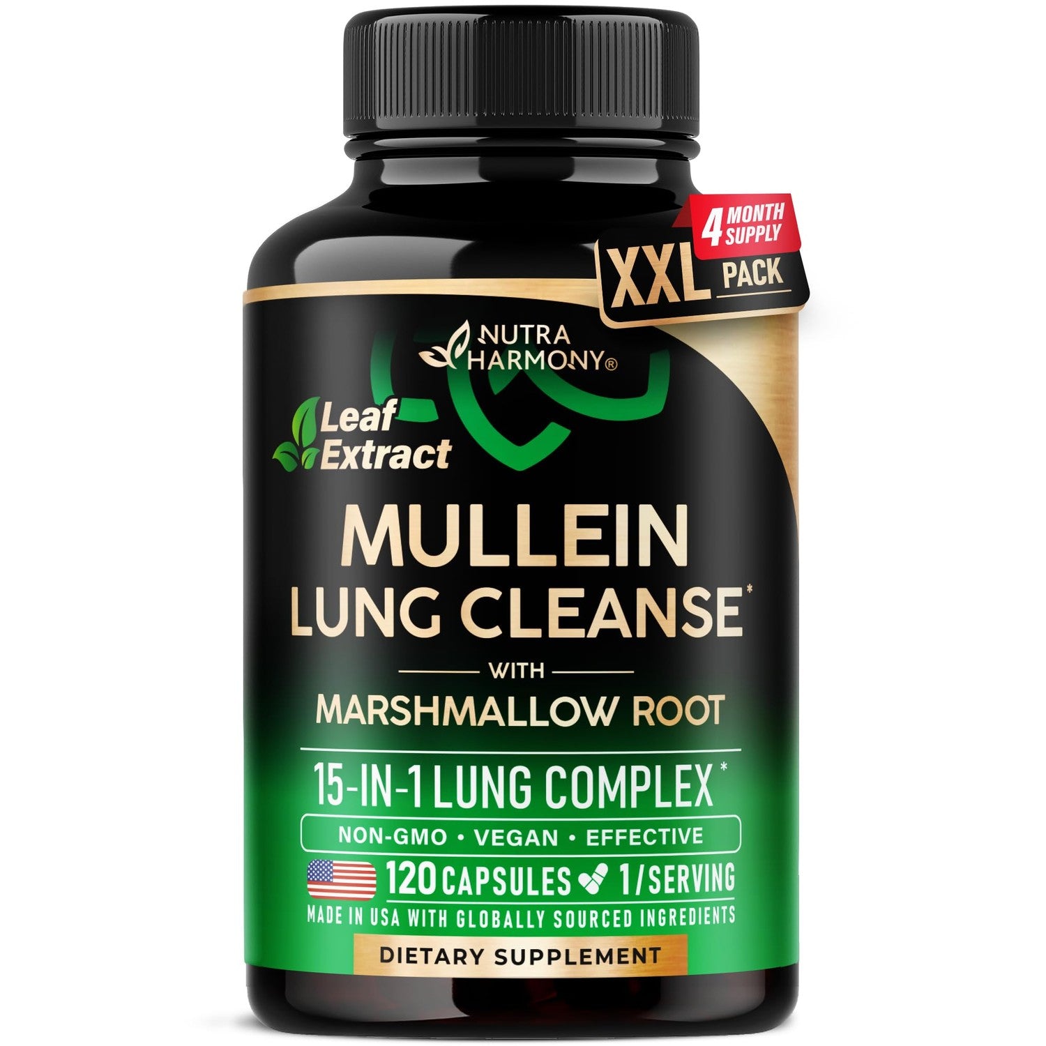 Mullein Lung Detox - Mullein Leaf 10:1 Extract Supplement - 60 Vegan Caps | Marshmallow Root | Echinacea | Quercetin | NAC - 15-in-1 Lung Support & Cleanse for Smokers Supplement - for Women & Men