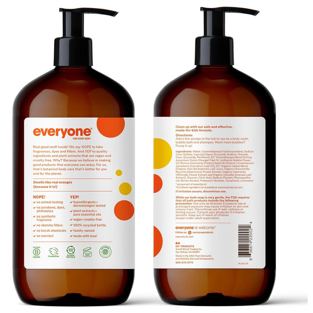 Everyone 3-in-1 Kids Soap, Body Wash, Bubble Bath, Shampoo, 32 Ounce (Pack of 1), Orange Squeeze, made with Essential Oils for Toddlers, tweens and teens