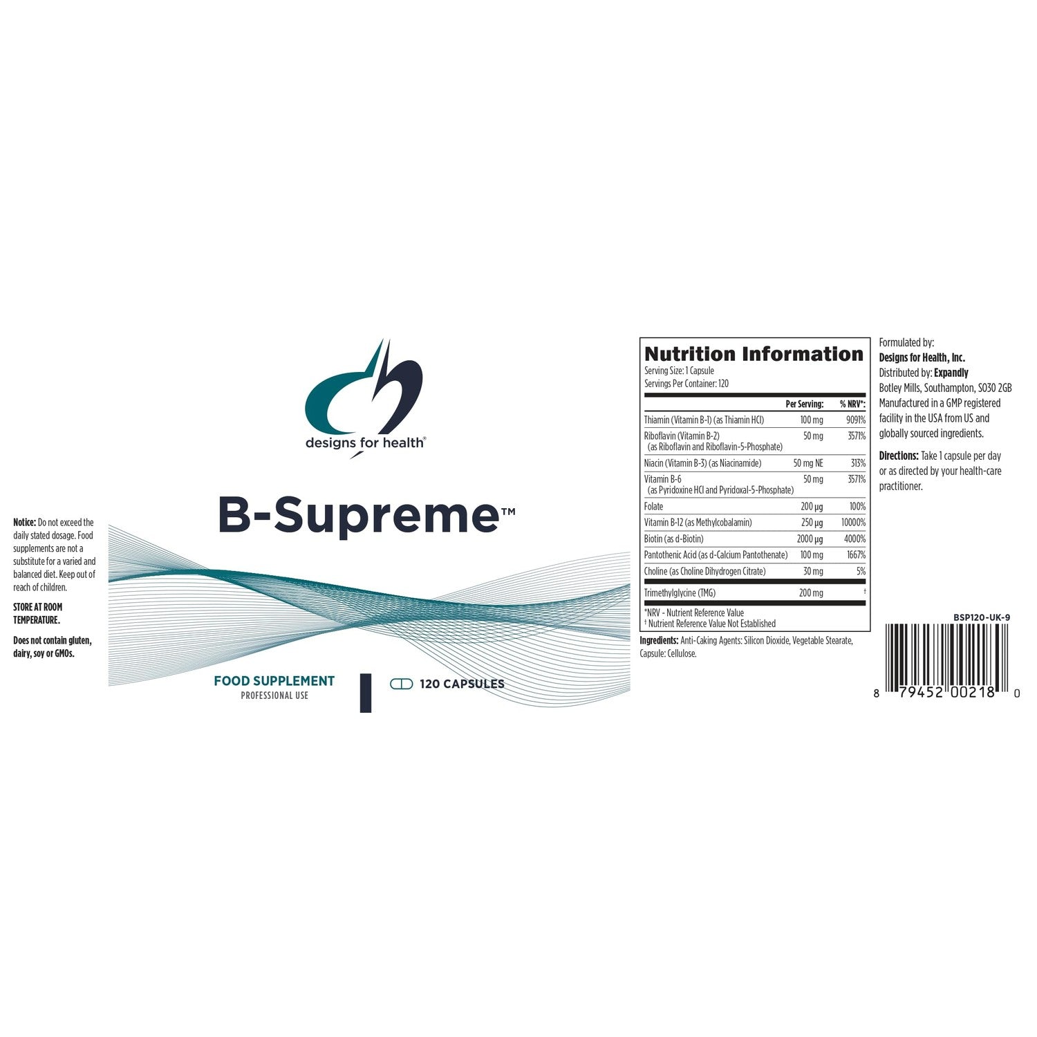 Designs for Health Methylated Vitamin B Complex - Vitamin B Supplements with B12 Vitamins, B1, B3, Niacin, B6, Folate & Biotin - Supports Metabolic and Heart Health, Mood & Energy* (120 Capsules)
