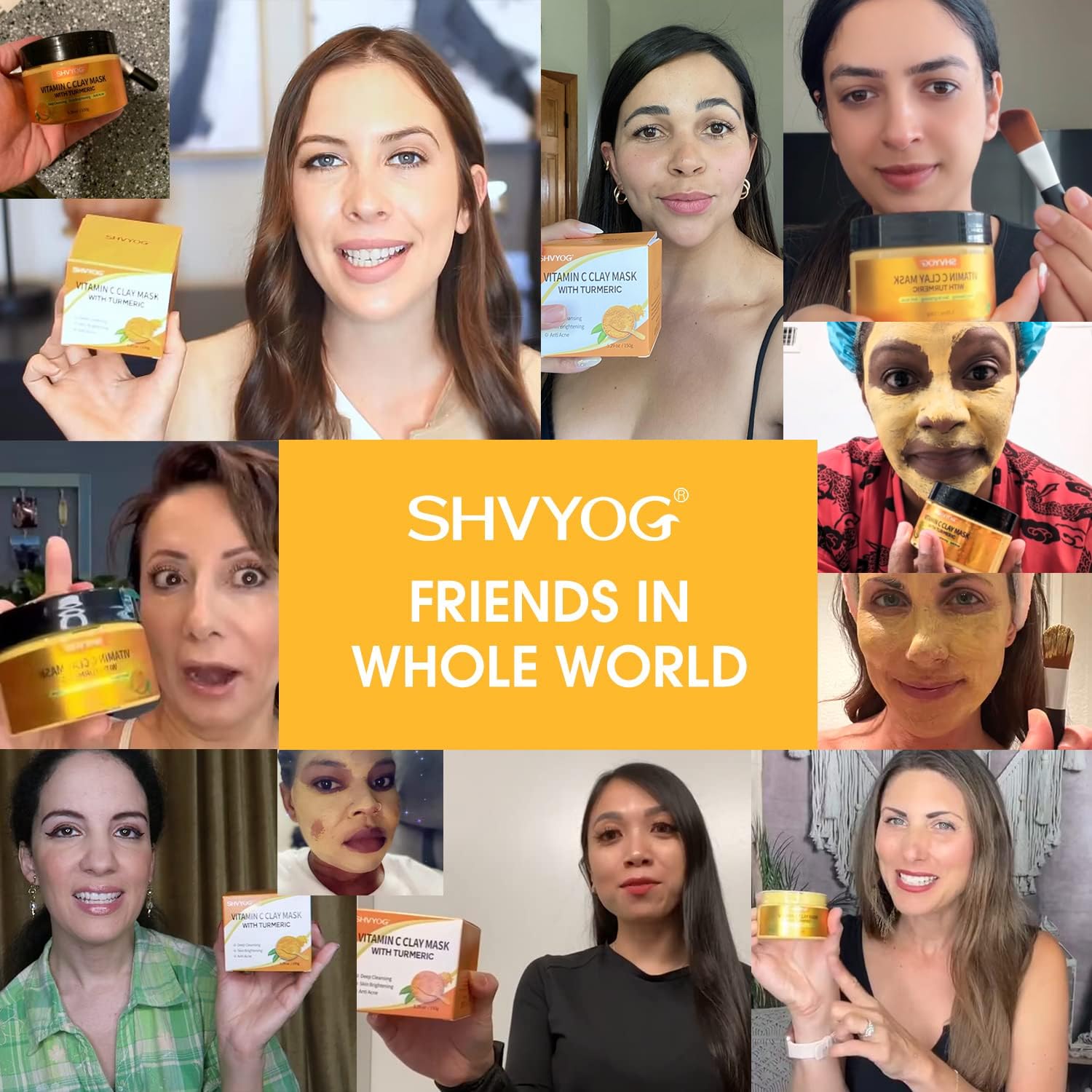 SHVYOG Turmeric Vitamin C Clay Mask with Kaolin Clay for Dull & Blemish-Prone Skin, Deep Cleansing Facial Mask, Face Masks Skincare for Controlling Oil and Refining Pores 5.29 Oz 150g