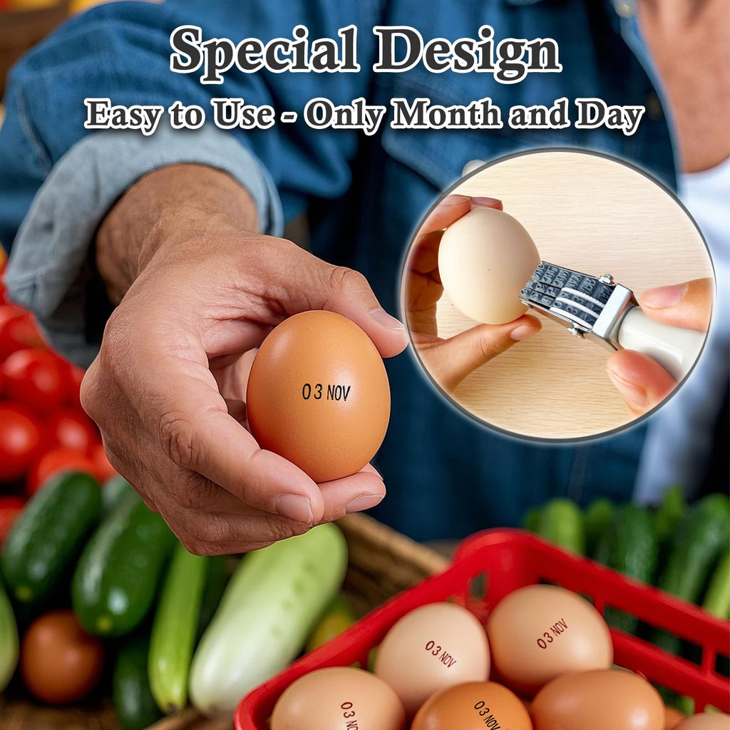 Egg Date Stamp Kit with Ink Pad, Month and Day Stamper for Farm Fresh Eggs Chicken Duck Turkey Goose Poultry Eggs
