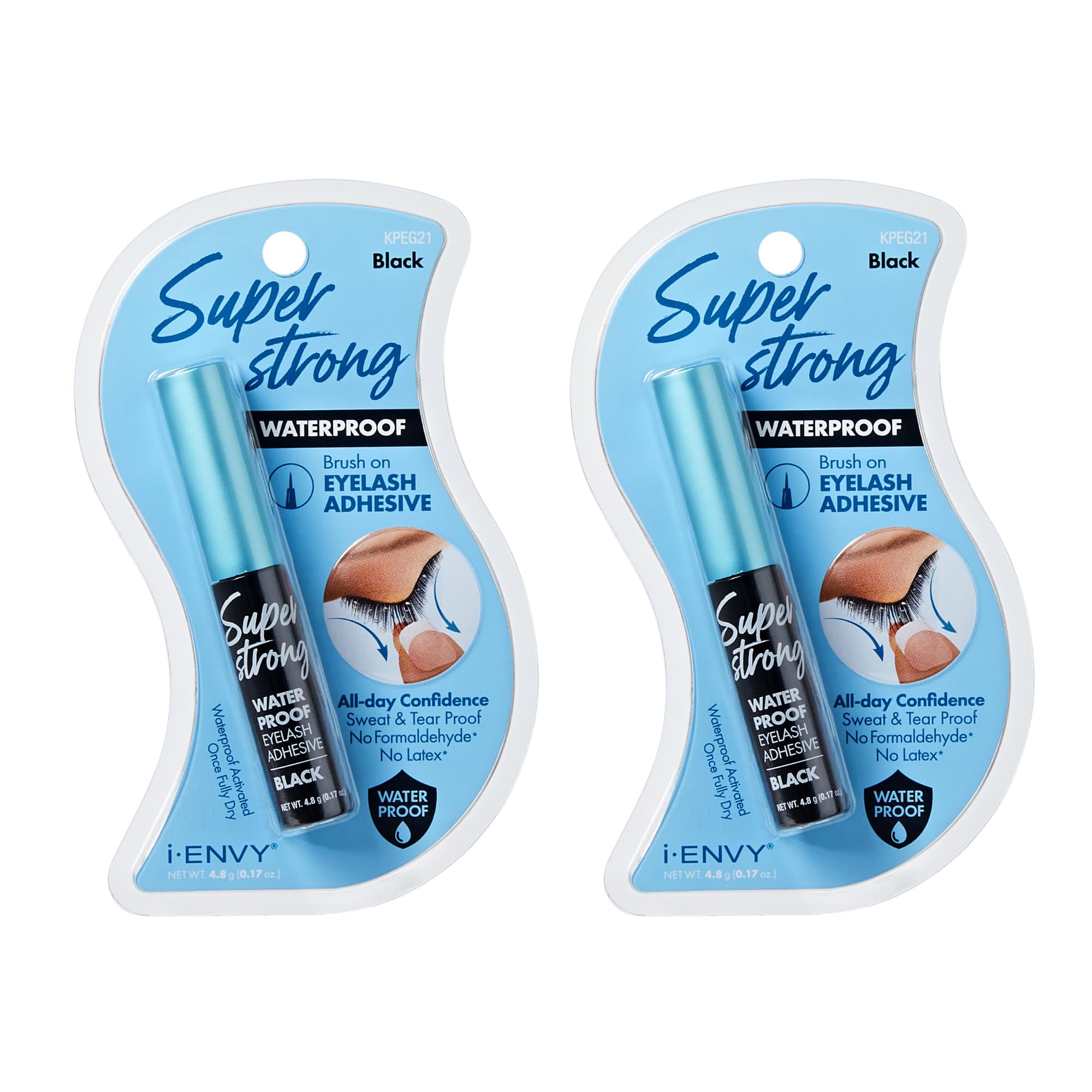 i-ENVY Super Strong Waterproof Black Eyelash Adhesive, Long Lasting Sweat & Tear Proof Lash Glue for Eyelash Extensions, All Day Hold Durable Brush-On (Waterproof Black, 1 Pack (1 Count))
