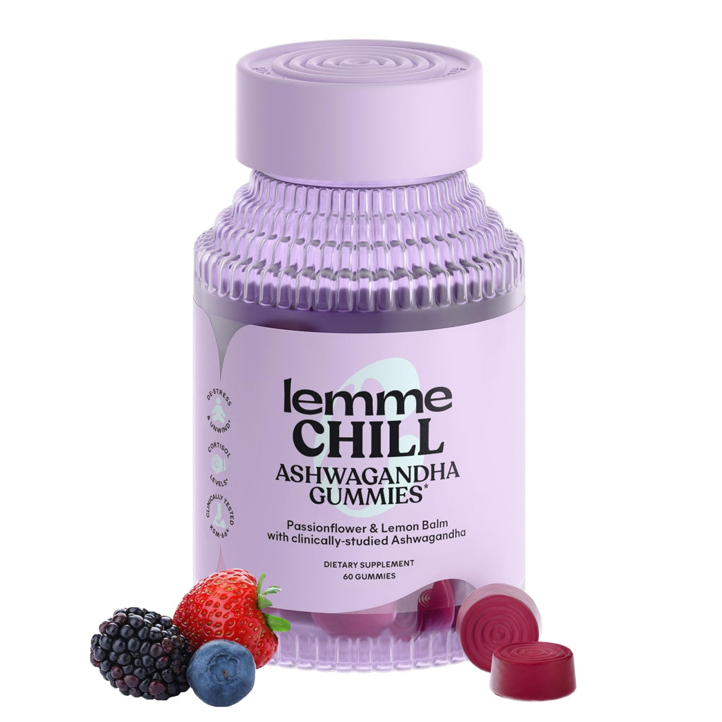 Lemme Chill Stress Relief Gummies (60 Gummies) | 300mg KSM-66 Ashwagandha, Lemon Balm, Passionflower & Goji to Support Relaxation, Healthy Cortisol, Gluten-Free, Non-GMO
