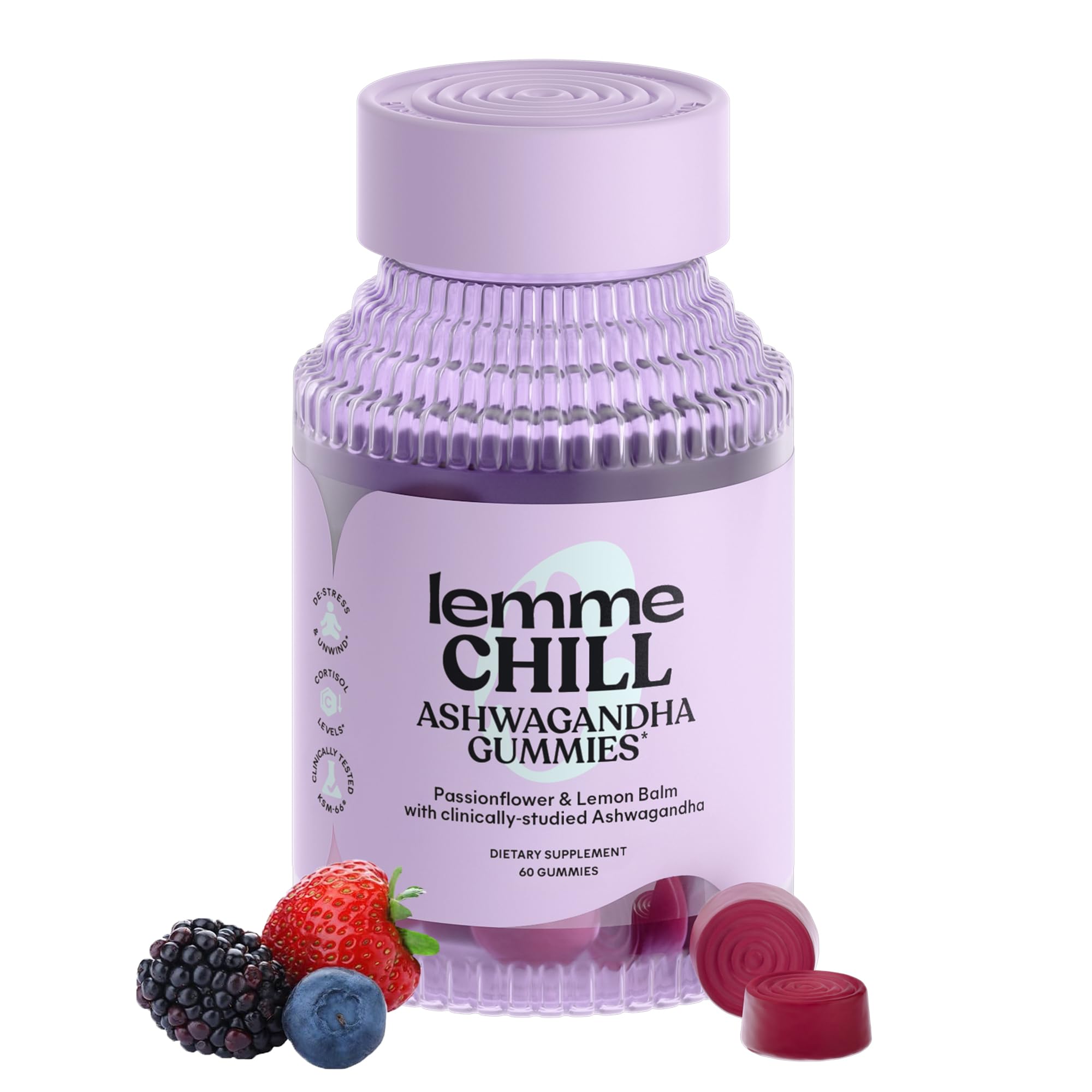 Lemme Chill Stress Relief Gummies (60 Gummies) | 300mg KSM-66 Ashwagandha, Lemon Balm, Passionflower & Goji to Support Relaxation, Healthy Cortisol, Gluten-Free, Non-GMO