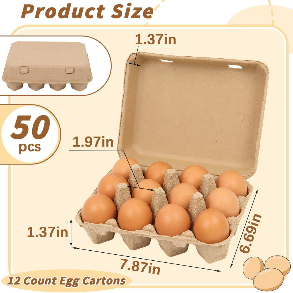 Egg Cartons 12 Count, 50 Pack Cardboard Egg Cartons Cheap Bulk, Reusable Paper Egg Holder for Supermarkets Kitchen