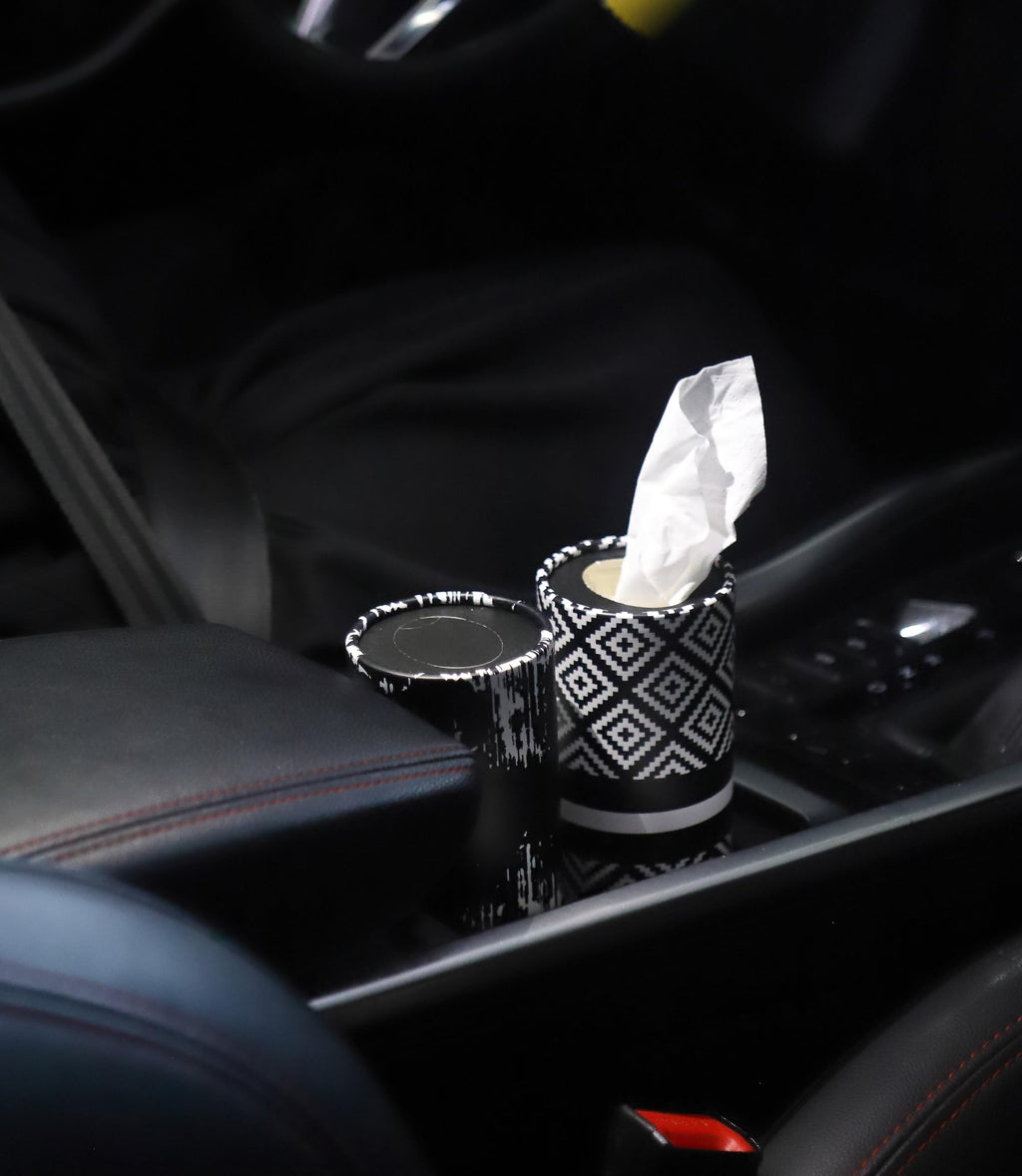 Small Car Tissues Holder with Facial Tissues - 4PK - Tisses for Car Travel Tissue Tubes Box Container Cylinder for Vehicle Cup Holder