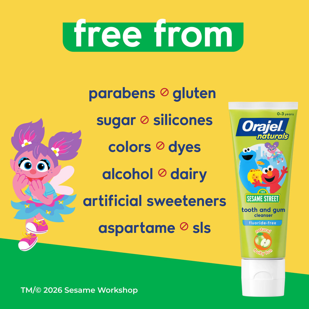 Orajel Naturals Fluoride-Free Toothpaste and Finger Brush for Babies, 1 Oz