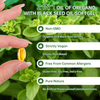 Oil of Oregano with Black Seed Oil, 180 Count Oregano Oil Capsules with 4X Strength of Carvacrol and Thymoquinone, Non-GMO, Natural Herbal Health Supplement