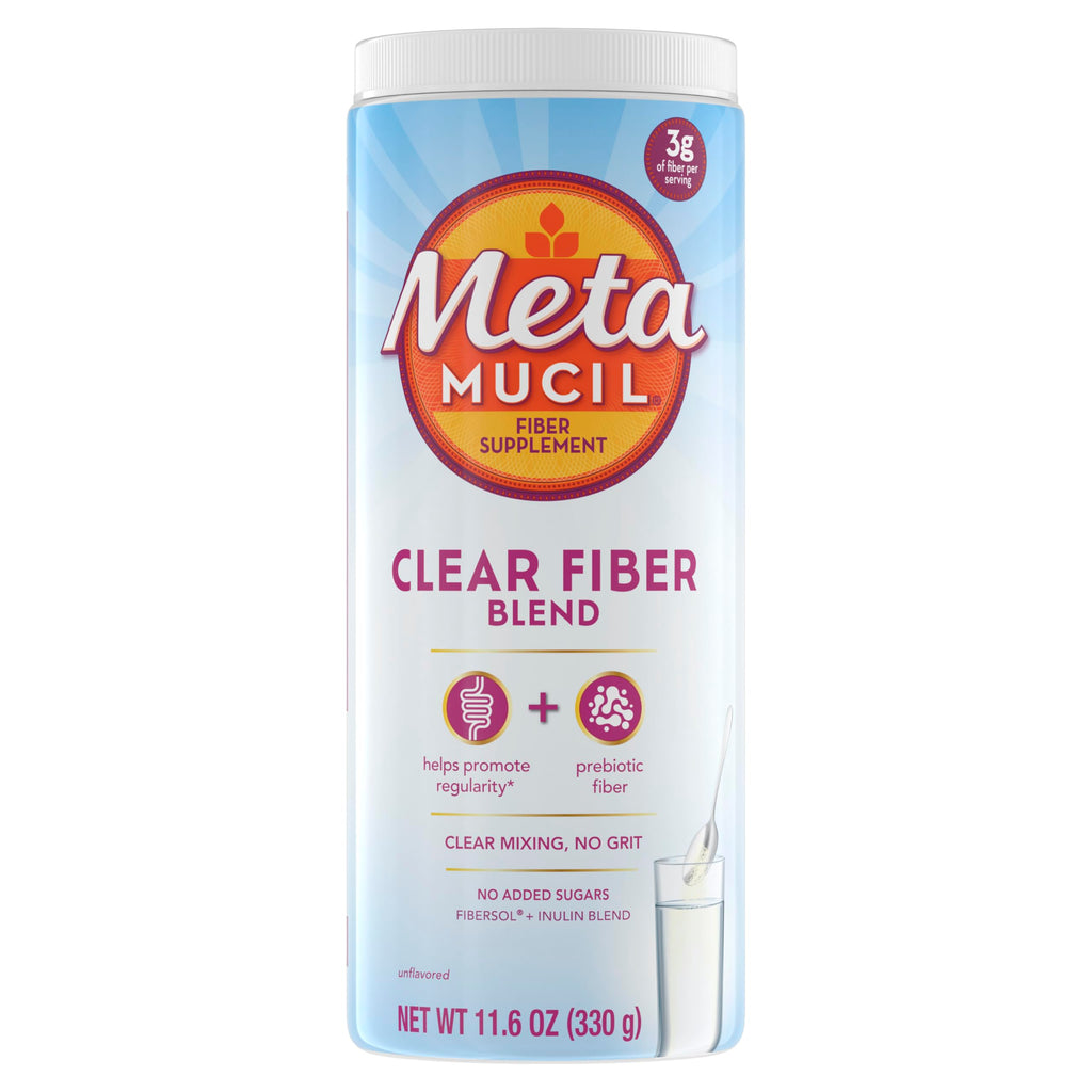 Metamucil Fiber Supplement, Unflavored Clear Mixing Powder, No Grit, No Sugar Added, Plant Based Prebiotic Fiber Supplement Blend for Daily Digestive Health, 75 teaspoons