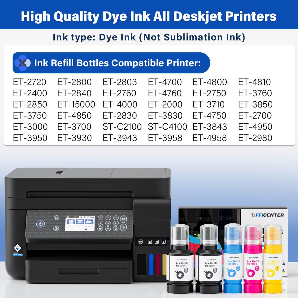 OFFICENTER Compatible Ink Refill Bottles for ET2760 ET-4760 ET2750 ET-3760 ET-2850 ET-15000 ST-4000 ST-2000 ET-3710 ET-3850 ET-3750 ET-4850 ET-3830 ET4750 ET2700 ST3000 ET3700 Printer(2BK C M Y)