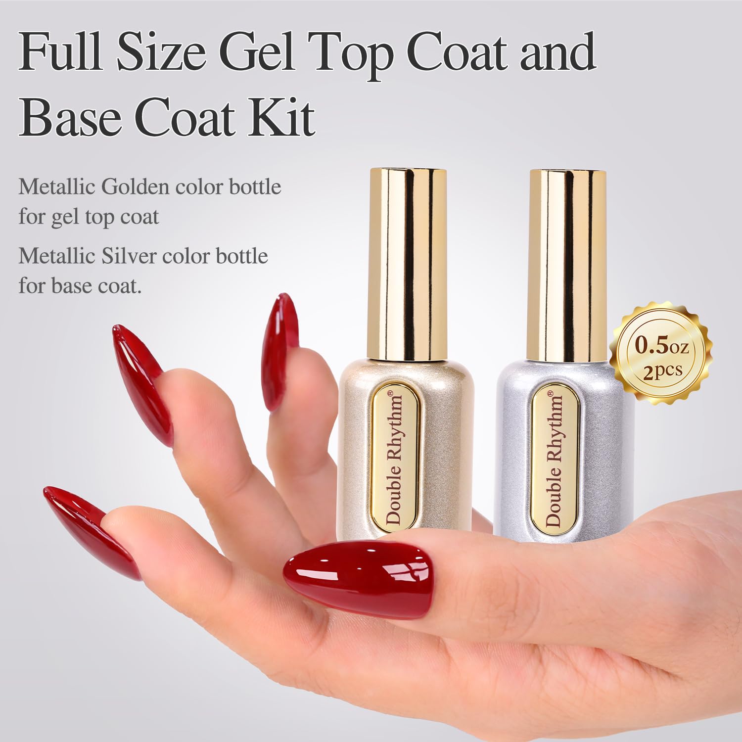 Double Rhythm 0.5Oz No Wipe Clear Gel Top Coat Base Coat Hema and Tpo Free 2 Pcs 15ML Gel Polish Manicure DIY Home Salon (Top Coat Base Coat)