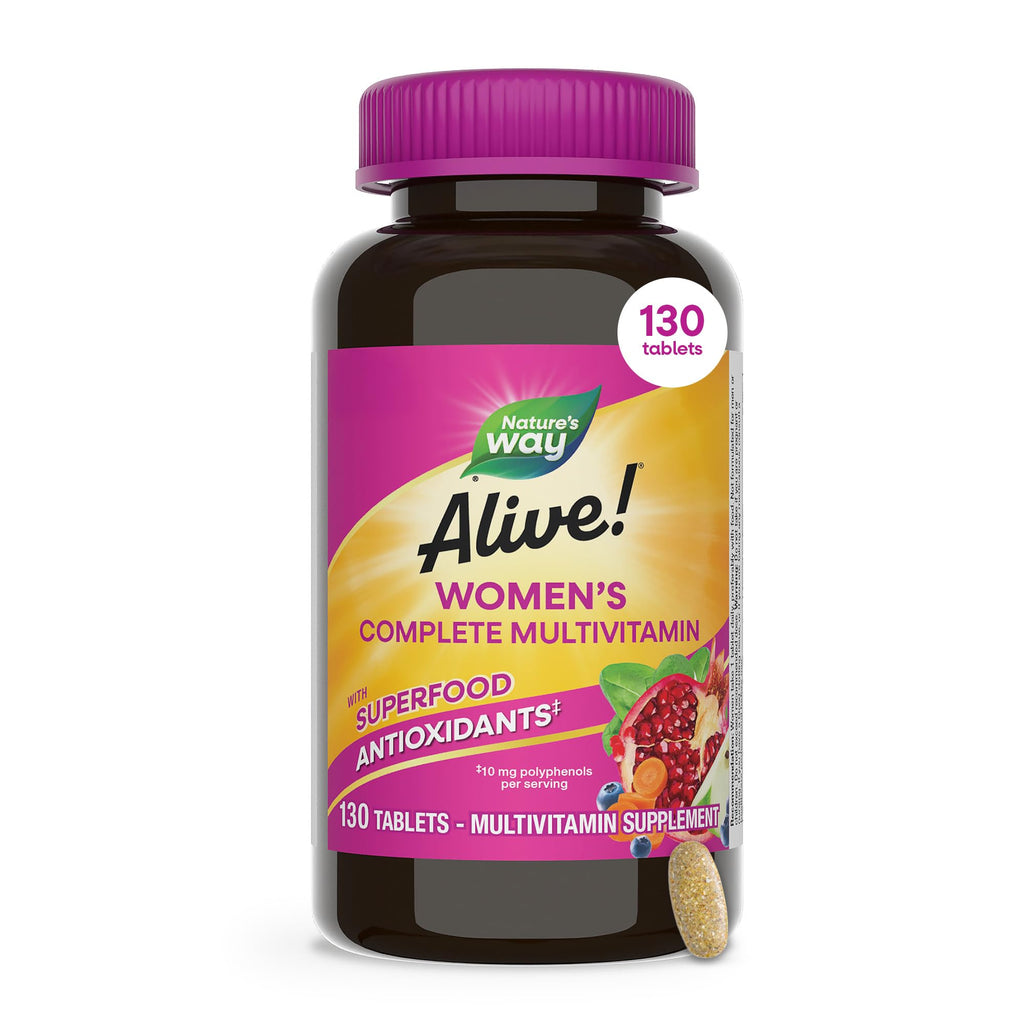 Nature's Way Alive! Complete Multivitamin for Women, Daily Vitamin, 130 ct | Women’s Vitamin Tablets Supports Cellular Energy Metabolism, Hair, Skin & Nails*, B-Vitamins, with Superfood Antioxidants
