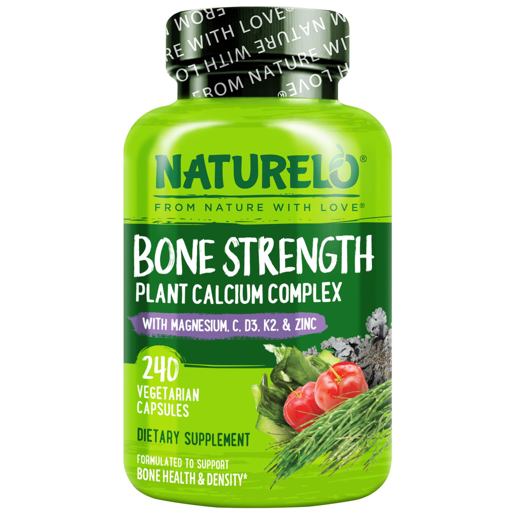 NATURELO 600mg Calcium Supplement for Bone Strength, VIT D3, 120 Capsules | Magnesium, Zinc, Vit K2, for Women & Older Adults, Plant-Based, Well Tolerated, NSF Contents Certified, MFD in GMP Facility