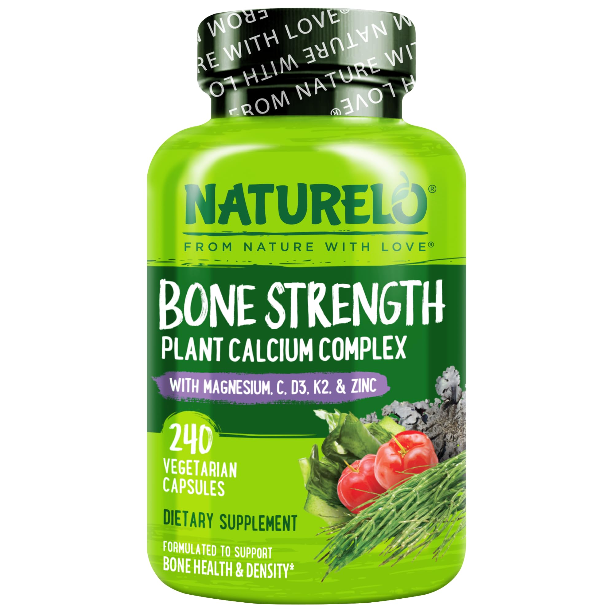 NATURELO 600mg Calcium Supplement for Bone Strength, VIT D3, 120 Capsules | Magnesium, Zinc, Vit K2, for Women & Older Adults, Plant-Based, Well Tolerated, NSF Contents Certified, MFD in GMP Facility