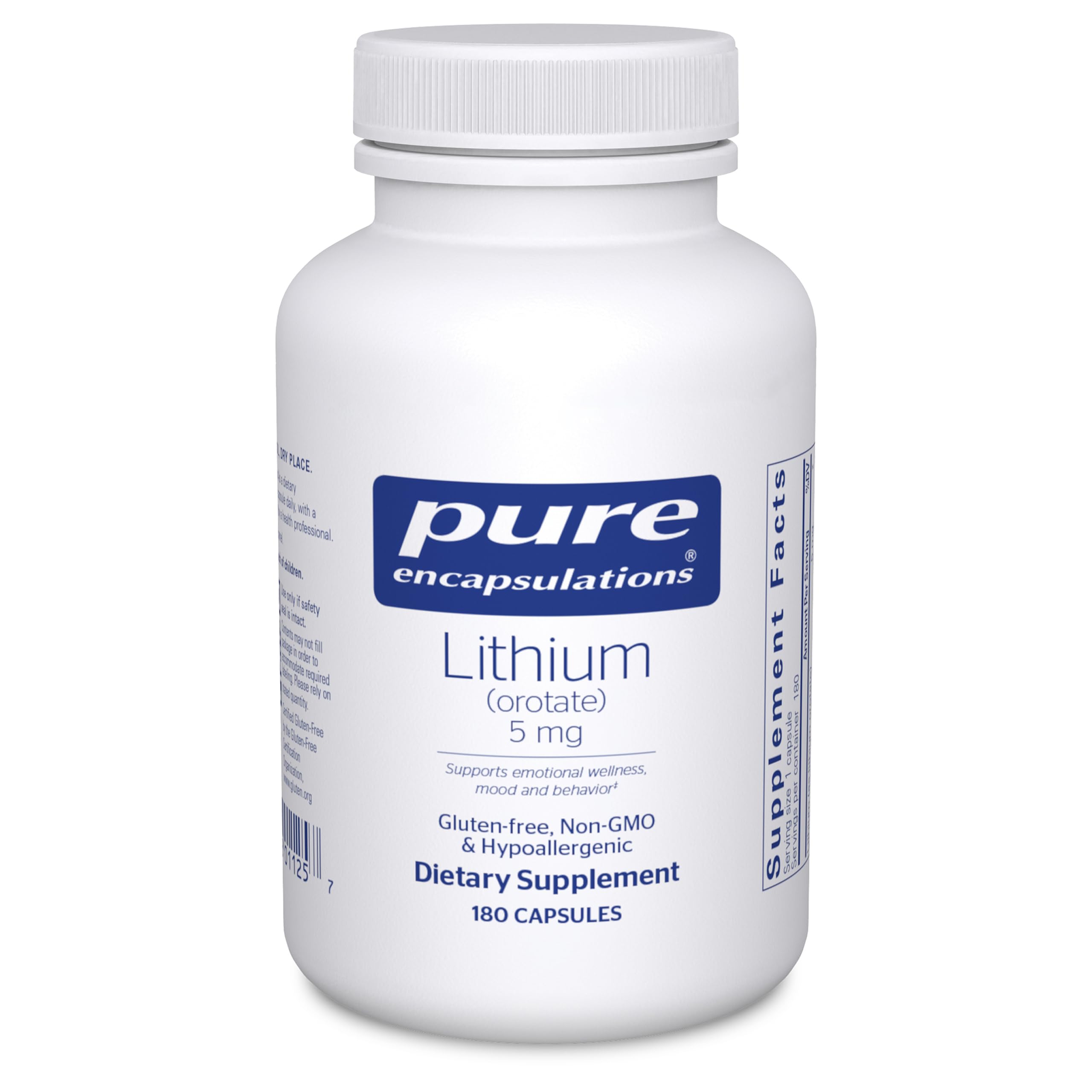 Pure Encapsulations Lithium (Orotate) 5 mg, 180 Capsules | Brain Support Supplement, with N-Acetyl-L-Cysteine (NAC) for Memory and Brain Behavior*, Gluten-Free and Non-GMO