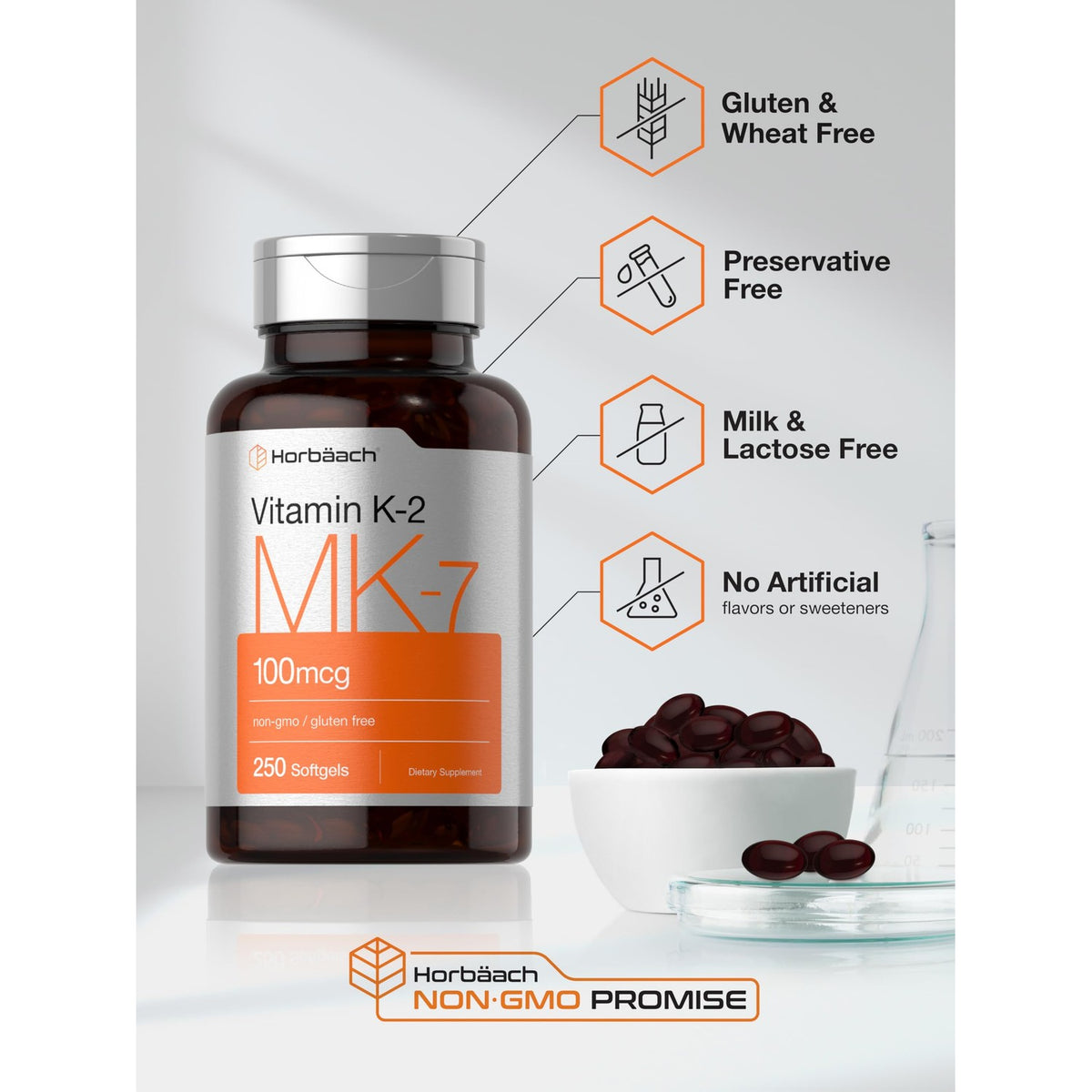 Horbäach Vitamin K2 MK7 100mcg | 250 Softgels
