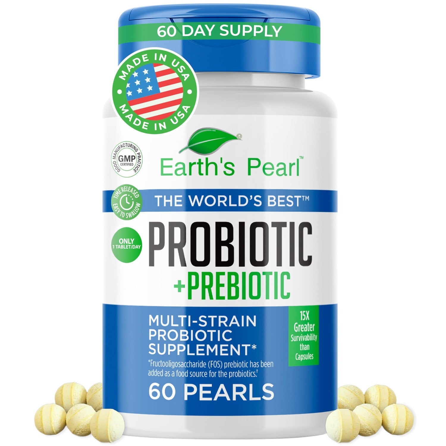 Probiotics for Women & Men - Probiotic & Prebiotics 60-Day Supply | Earth's Pearl - BIO-Tract® Time-Release - 4 Billion CFU - Gut Health Support - Suitable for Kids