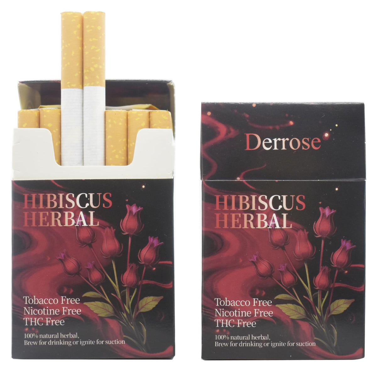 Derrose® Hibiscus Herbal Cigarettes, Nicotine & Tobacco Free Smokeless Inhalers to Help Quit Smoking, 2 Packs (40 Sticks Total)