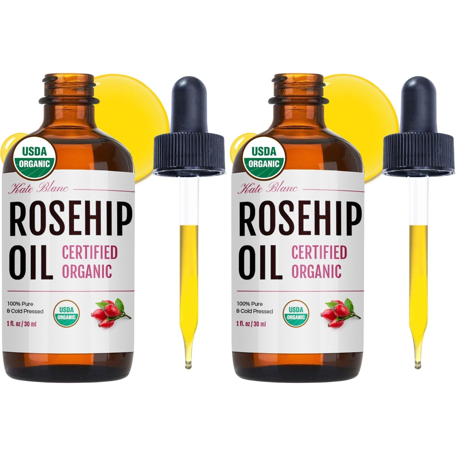 Kate Blanc Cosmetics Rosehip Oil for Face & Skin (4oz) | Organic, Pure, Cold Pressed, Rosehip Seed Face Oil for Facial & Gua Sha Massage