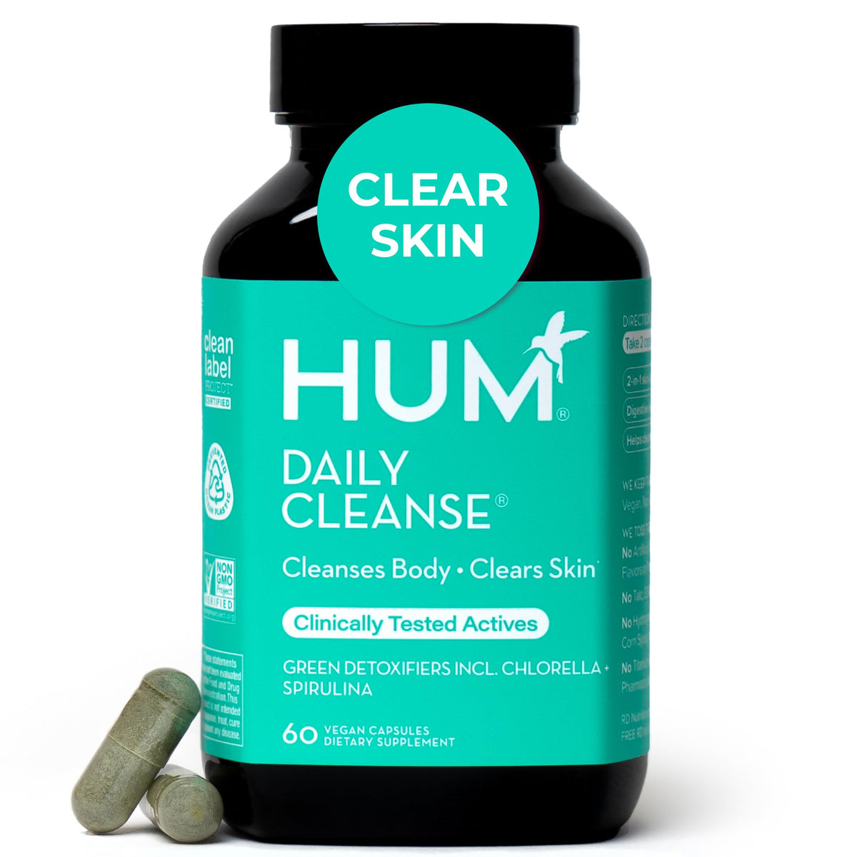 HUM Daily Cleanse Skin Health Supplement, Clear Skin Support, 60 Count