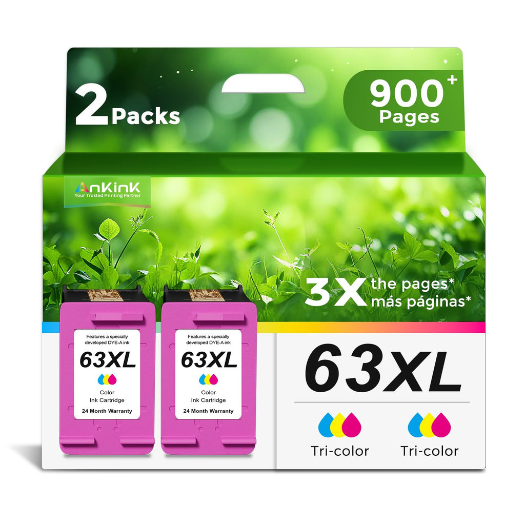 Ankink 63XL Ink Cartridges Replacement for HP 63 XL (Color/Tricolor 2-Pack)