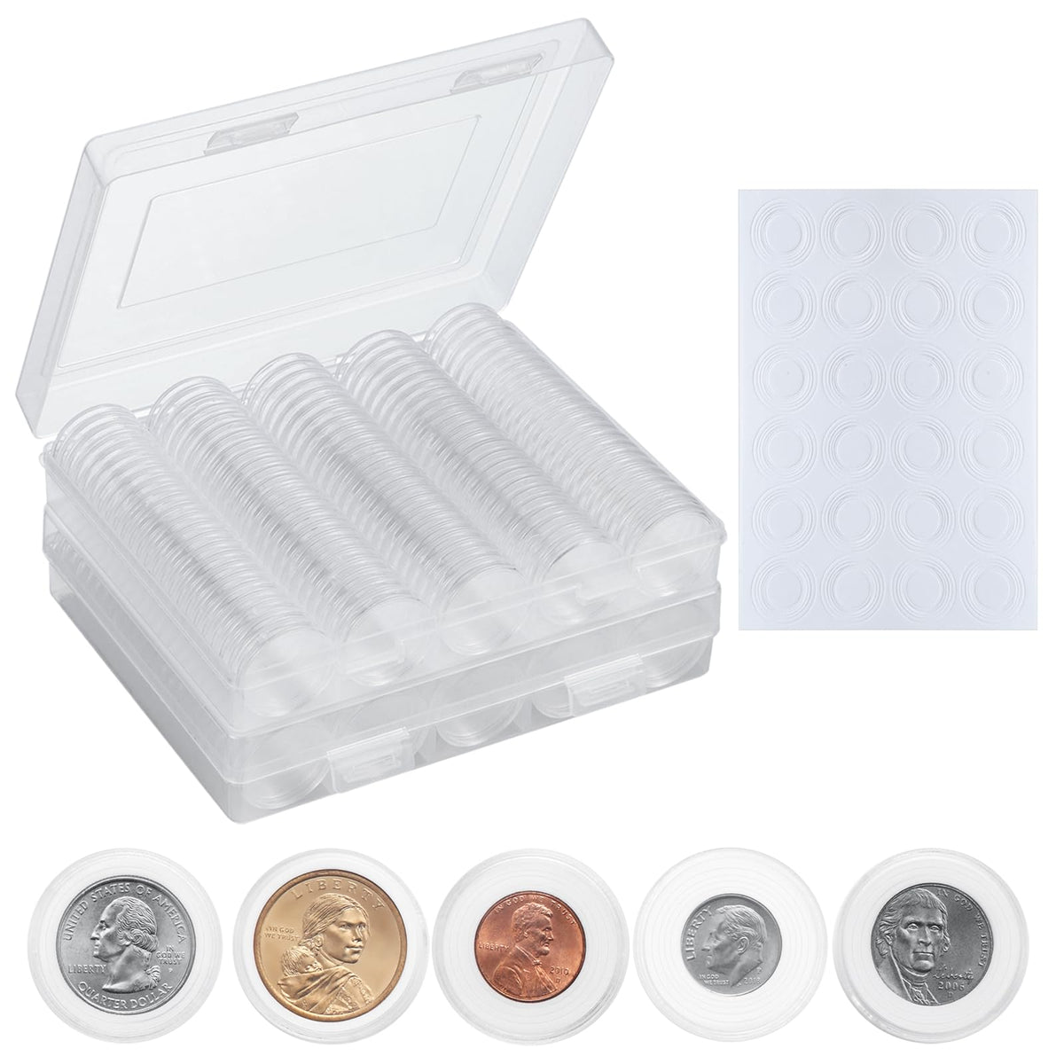 MUQING 240 PCS 30mm 5 Size Plastic Coin Capsule Holder