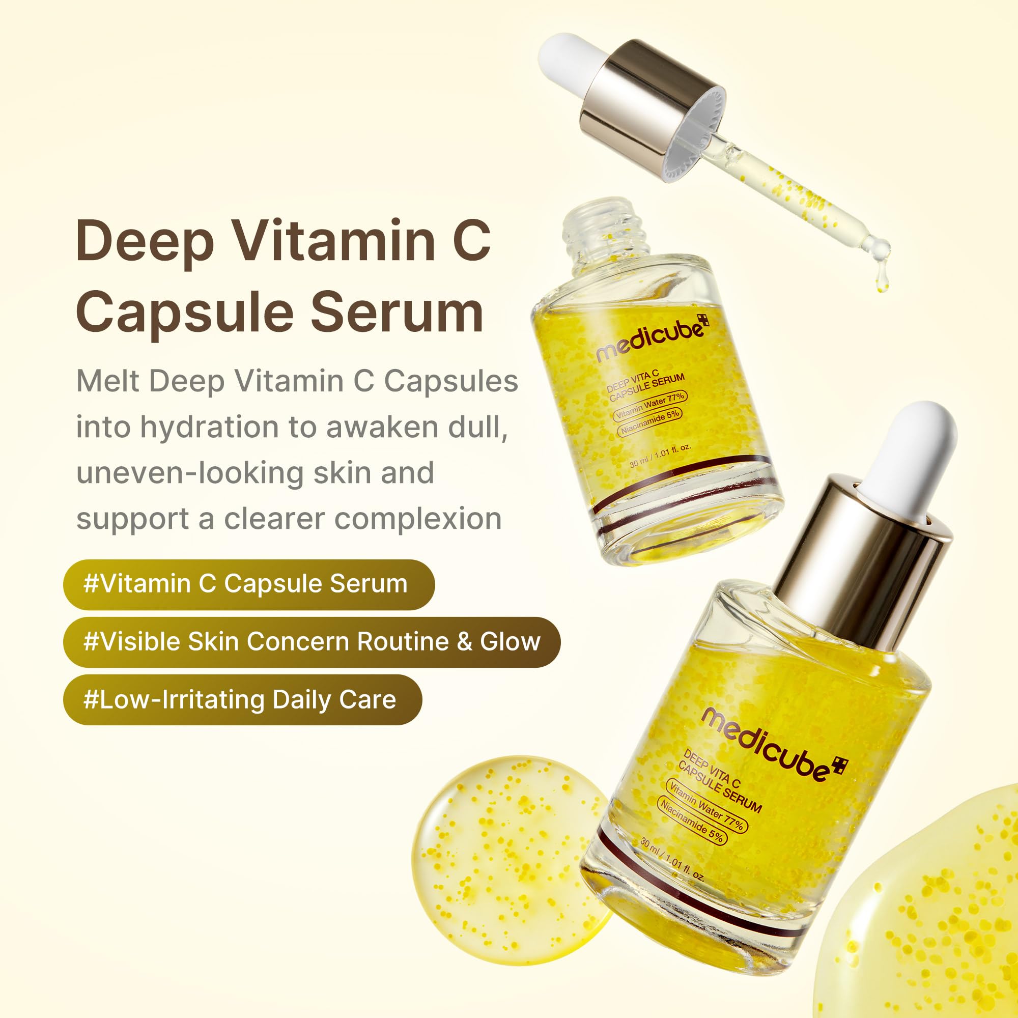 medicube Deep Vitamin C Capsule Serum, 1.01 fl.oz | Vitamin C Serum for Dull & Uneven-Looking Skin - Liposome Capsules for Smooth, Radiant Texture, Korean Skincare