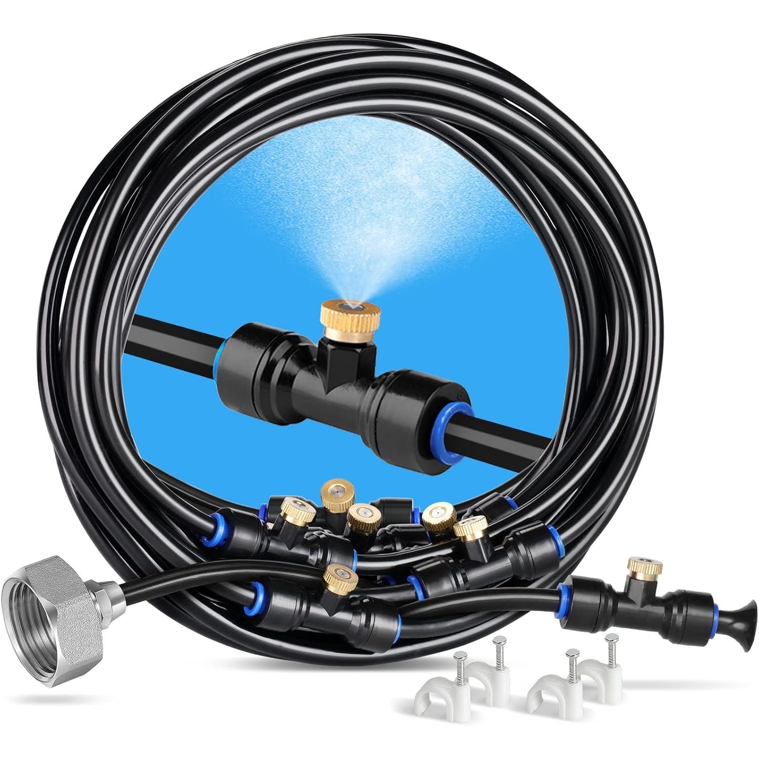 Buy now HOMENOTE Misting Cooling System, 26FT (8M) Misting Line + 7 Brass Mist Nozzles + Brass Adapter(3/4") Outdoor Mister for Patio Backyard Garden Greenhouse at indiglob india
