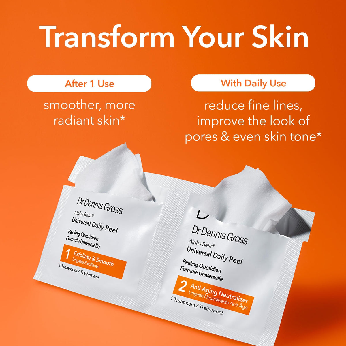 Dr Dennis Gross Alpha Beta Universal Exfoliating Daily Peel - 5 Pack | Best for First-Time Peel Users, Fine Lines, Pores & Uneven Texture - Ideal for Most Skin Types
