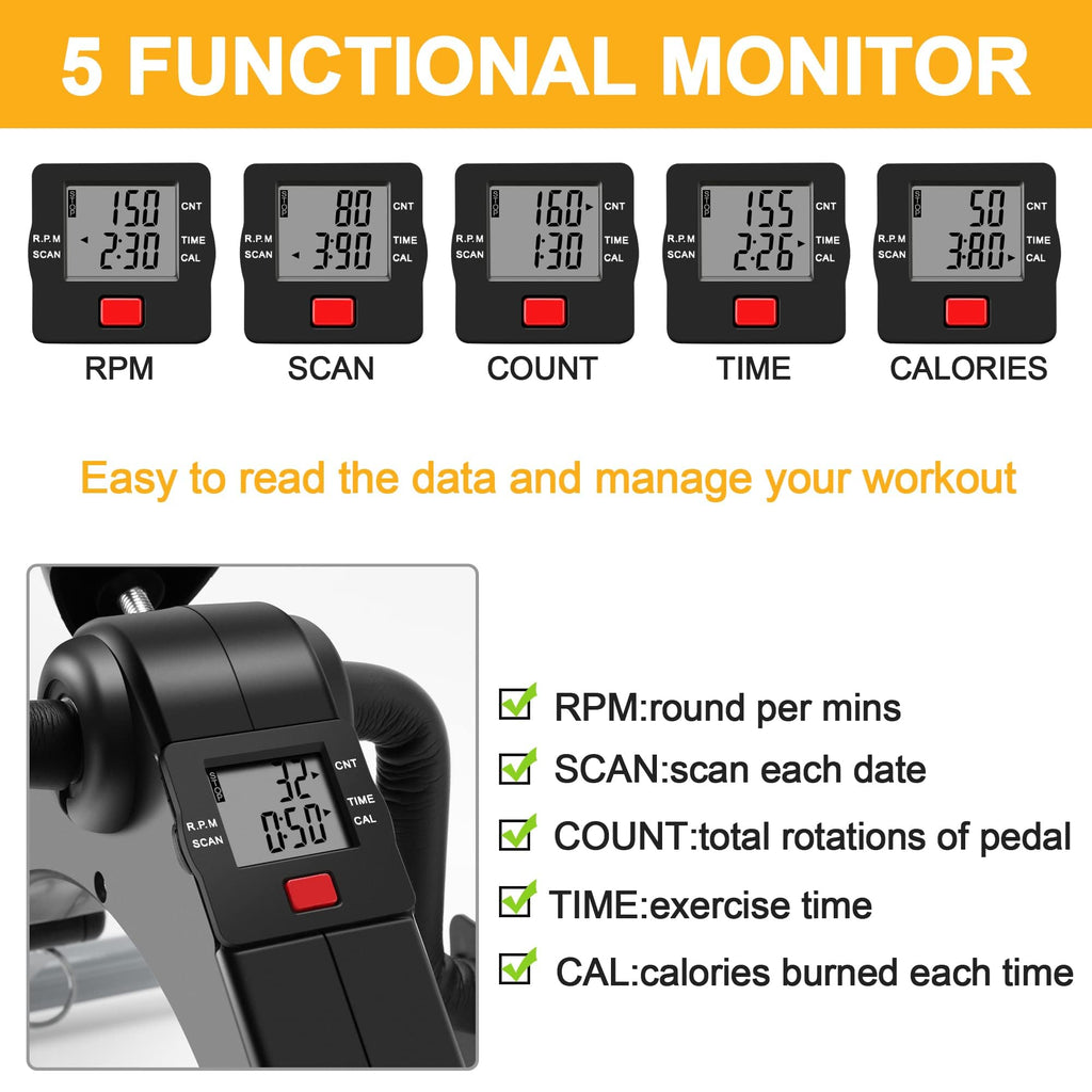 Pedal Exerciser Desk Exercise Bike Leg and Arm Exercise Bike with LCD Monitor Foldable and Portable(Black/Grey)